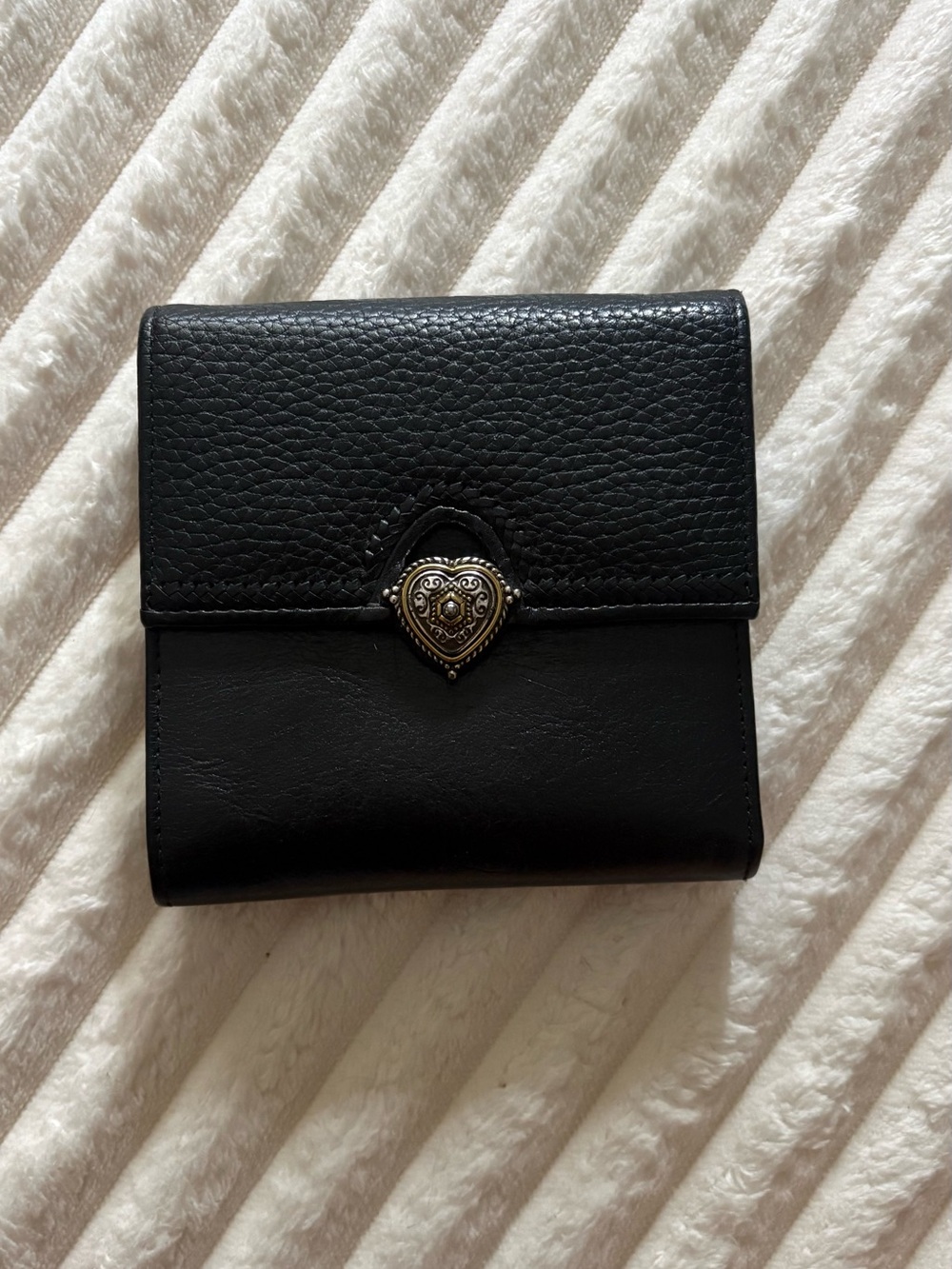 Brighton Black Leather Heart-Accent Bifold Wallet